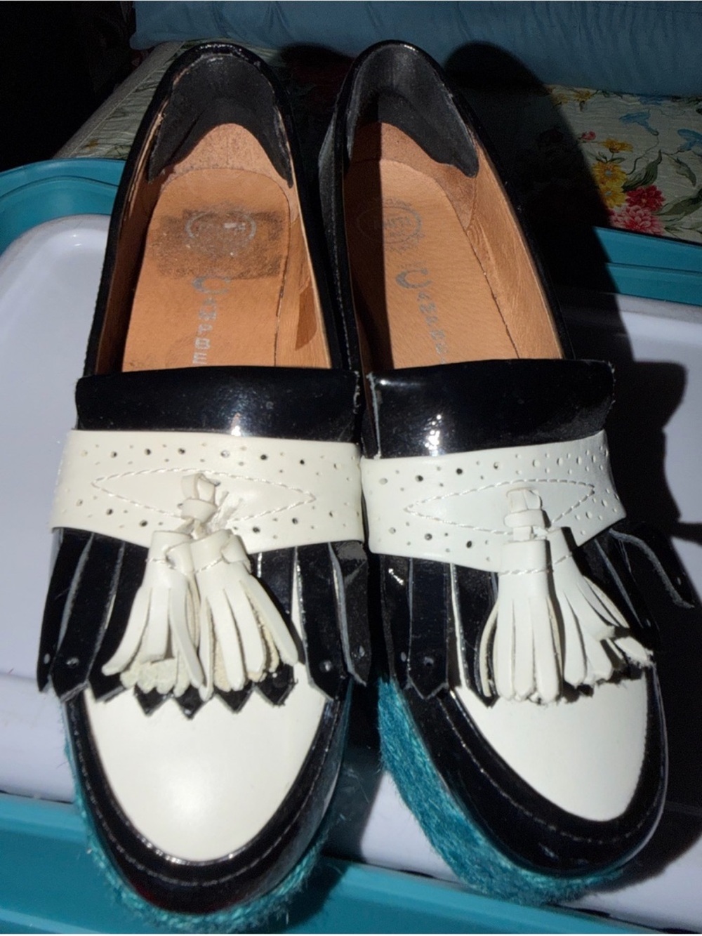 Jeffrey Campbell Black & White Tassel Wedge Loafers